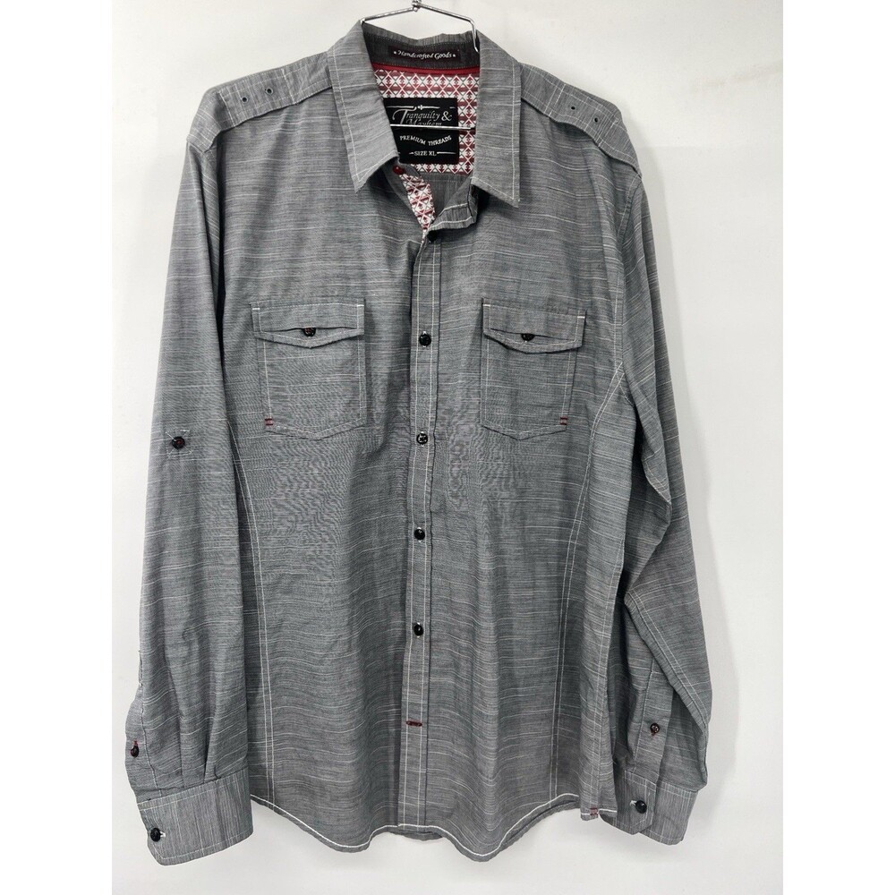 Tranquility Mayhem Men's Black Long Sleeve Button Up Flip Cuff Shirt Size xl
